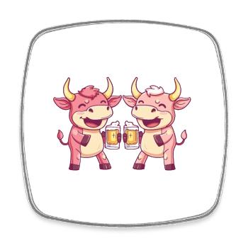 Stier Comic Bier Lustig Saufen - Viereckiger Kühlschrankmagnet - Weiß - Vorne