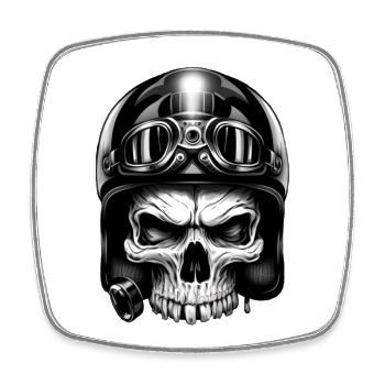 Böser Totenschädel mit Helm und Brille - Viereckiger Kühlschrankmagnet - Weiß - Vorne