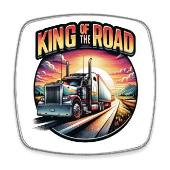 Roi de la route - Conception de camions. Camionneurs, camionneurs - Magnet carré - blanc - Devant
