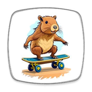 A capybara rides a skateboard - Square fridge magnet - white - Front