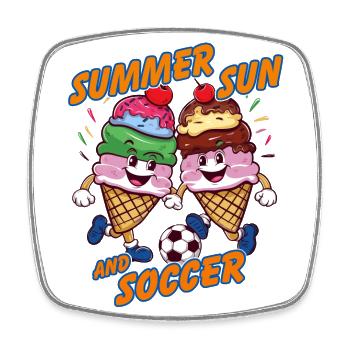 Soleil d’été Soccer Rire Coups de pied Cornets de crème glacée - Magnet carré - blanc - Devant