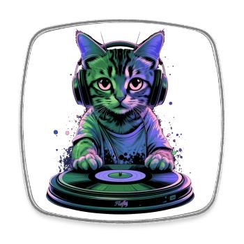 Minou DJ 🎧 - Magnet carré - blanc - Devant