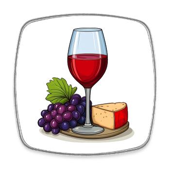 Rotwein mit Käse - Viereckiger Kühlschrankmagnet - Weiß - Vorne