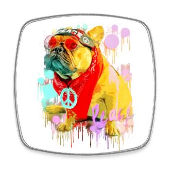 Bouledogue français avec lunettes de soleil - Magnet carré - blanc - Devant