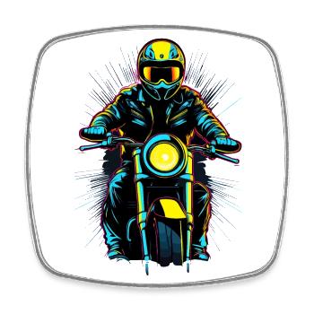 Neon-Motorradfahrer - Viereckiger Kühlschrankmagnet - Weiß - Vorne