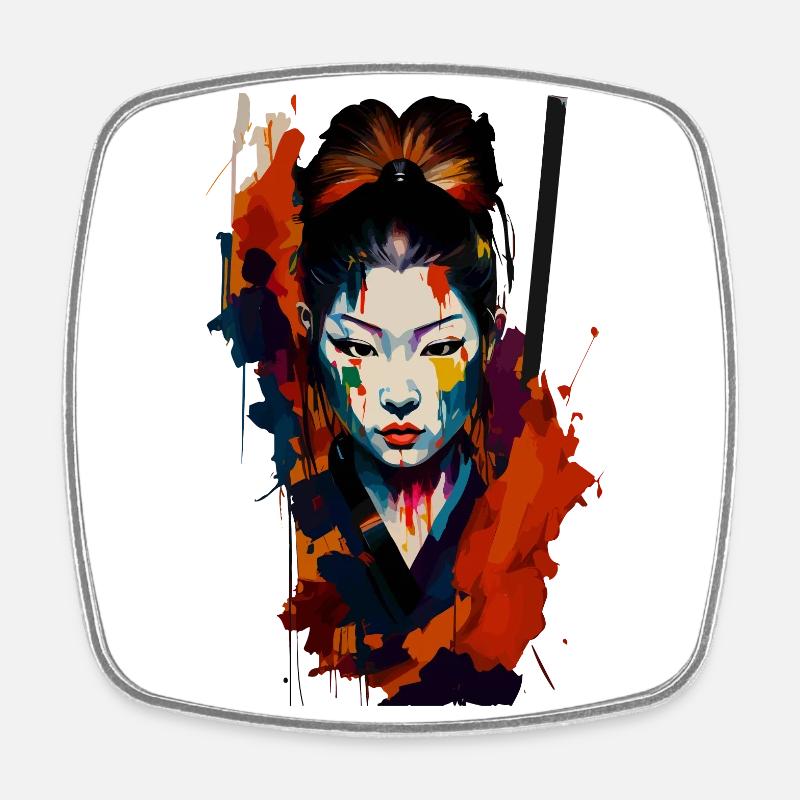 Guerrier samouraï - Splash Art - Magnet carré - blanc