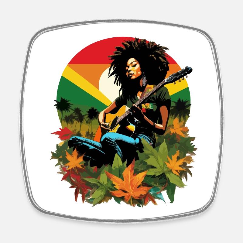 Guitariste de reggae rastafari - Magnet carré - blanc