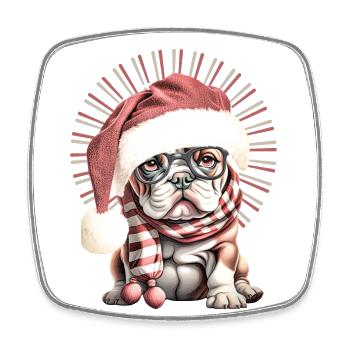 drôle Père Noël Bulldog chiens de Noël - Magnet carré - blanc - Devant