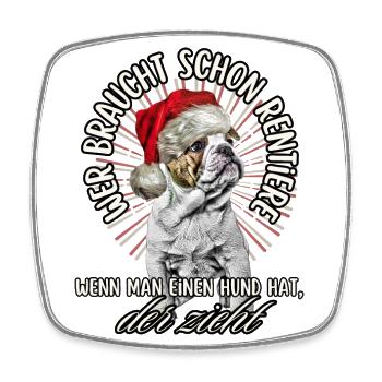 drôle Père Noël Bulldog chiens de Noël - Magnet carré - blanc - Devant