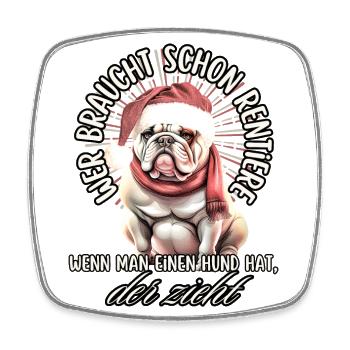 drôle Père Noël Bulldog chiens de Noël - Magnet carré - blanc - Devant