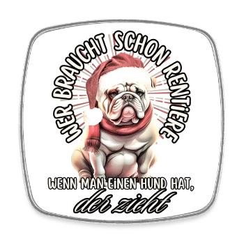 drôle Père Noël Bulldog chiens de Noël - Magnet carré - blanc - Devant