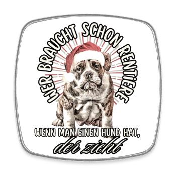 drôle Père Noël Bulldog chiens de Noël - Magnet carré - blanc - Devant