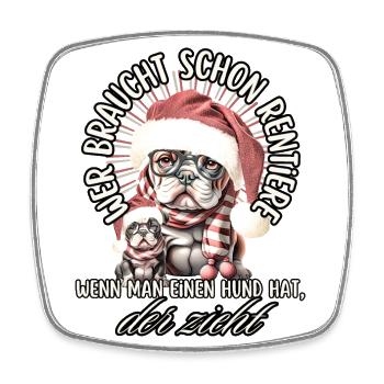 drôle Père Noël Bulldog chiens de Noël - Magnet carré - blanc - Devant