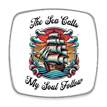Sailing Ship Tattoo at Sunset Saying - Square fridge magnet - white - Front