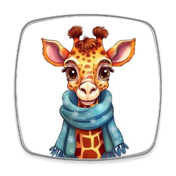 Giraffe mit Schal im Winter - Viereckiger Kühlschrankmagnet - Weiß - Vorne