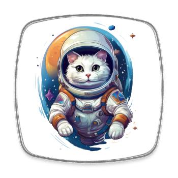 Katze als Astronaut - Viereckiger Kühlschrankmagnet - Weiß - Vorne