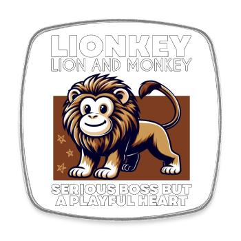 SERIOUS LEADER BUT A PLAYFUL HEART - LION & MONKEY - Square fridge magnet - white - Front