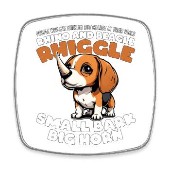 SMALL BARK, BIG HORN - RHINO AND BEAGLE - RHIGGLE - Square fridge magnet - white - Front
