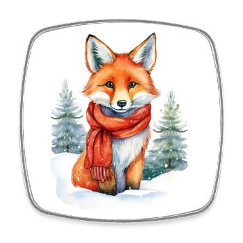 A fox with a scarf in the snow - Square fridge magnet - white - Front