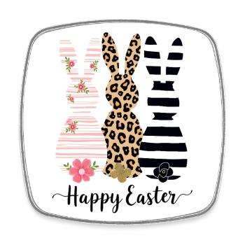 Happy Easter - 3 Easter bunnies wish you a happy Easter - Square fridge magnet - white - Front