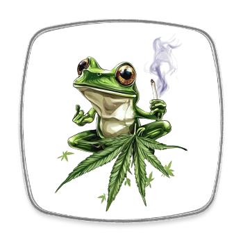 Chillender Frosch mit Joint - Weed Frosch Design - Viereckiger Kühlschrankmagnet - Weiß - Vorne
