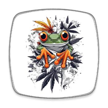 Frosch mit orangen Füßen - Weed Frosch Design - Viereckiger Kühlschrankmagnet - Weiß - Vorne