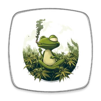 Frosch im Lotussitz mit Joint - Weed Frosch Design - Viereckiger Kühlschrankmagnet - Weiß - Vorne