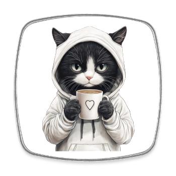 Cool cat with sunglasses & coffee - Square fridge magnet - white - Front