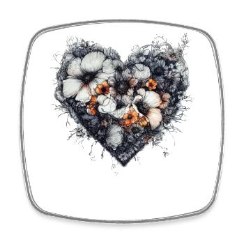 Herz aus skizzierten Blüten - Elegante Blumenkunst - Viereckiger Kühlschrankmagnet - Weiß - Vorne