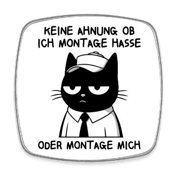Müde Katze mit Cap – Ich hasse Montage - Viereckiger Kühlschrankmagnet - Weiß - Vorne