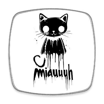 Chat noir effrayant – Fantôme « Meowuh » - Magnet carré - blanc - Devant
