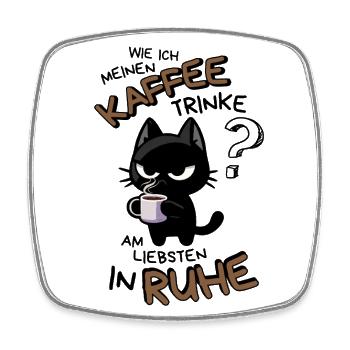 Kaffee und Ruhe – schwarze Katze am Limit - Viereckiger Kühlschrankmagnet - Weiß - Vorne