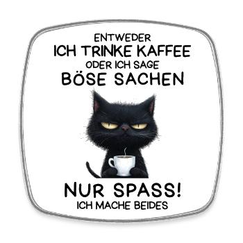 Kaffee in der Pfote, Hass im Blick – Katze pur - Viereckiger Kühlschrankmagnet - Weiß - Vorne