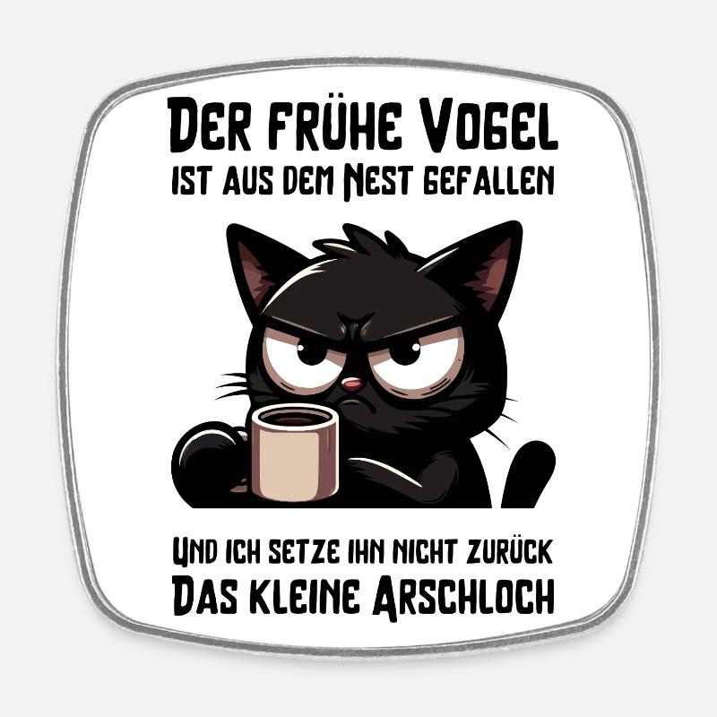 Müde schwarze Katze mit Kaffee – genervt - Viereckiger Kühlschrankmagnet - Weiß