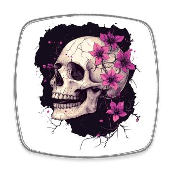Verwitterter Schädel mit lila Blumen - Viereckiger Kühlschrankmagnet - Weiß - Vorne