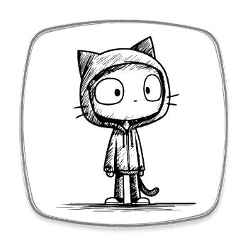 Kawaii Cat Cartoon Sketch – Cute Motif - Square fridge magnet - white - Front