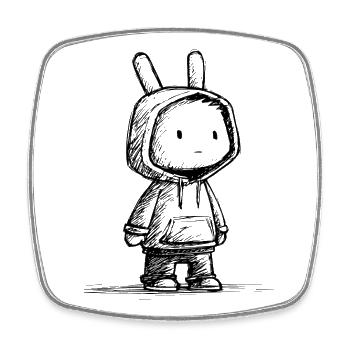 Croquis de dessin animé de lapin kawaii - Motif de lapin mignon - Magnet carré - blanc - Devant