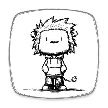 Croquis de dessin animé de lion kawaii - Motif mignon - Magnet carré - blanc - Devant