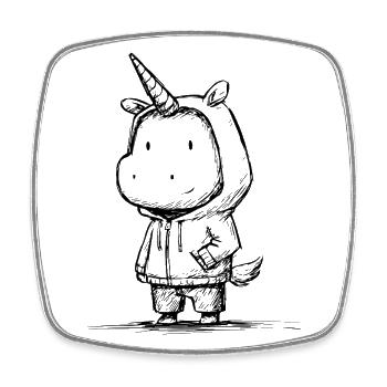 Kawaii Unicorn Cartoon Sketch – Cute & Magical - Square fridge magnet - white - Front