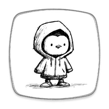 Kawaii Penguin Hoodie Sketch – Cute Motif - Square fridge magnet - white - Front
