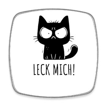 Leck mich Cartoon – freche Grummelkatze Grafik - Viereckiger Kühlschrankmagnet - Weiß - Vorne