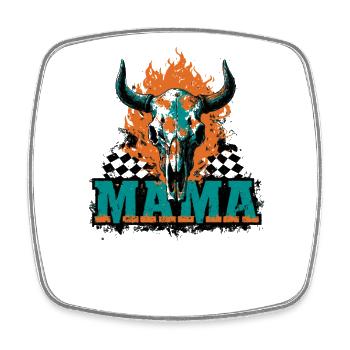 Halloween Mom Skull Flames Checkerboard Pattern - Square fridge magnet - white - Front