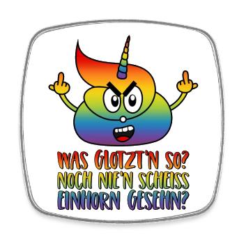 Scheiss Einhorn Spruch Stinkefinger Regenbogen - Viereckiger Kühlschrankmagnet - Weiß - Vorne