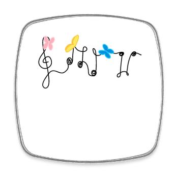 Harmony: Musical notes and butterflies - Square fridge magnet - white - Front