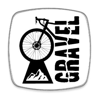 Gravel bike design with wheel and mountain motif - Square fridge magnet - white - Front