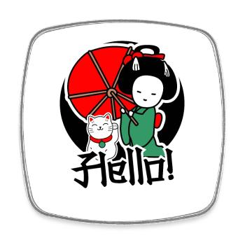 Japanese cat and women are friends - Square fridge magnet - white - Front