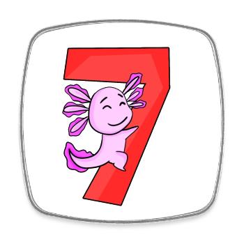 7 years old - 7th birthday - Axolotl motif - Square fridge magnet - white - Front