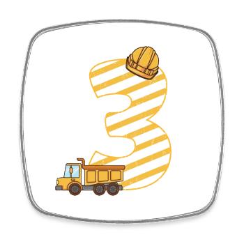 3 years old 3rd construction worker children's birthday party - Square fridge magnet - white - Front