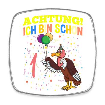 Achtung Ich Bin Schon 1 Geburtstag Geier - Viereckiger Kühlschrankmagnet - Weiß - Vorne