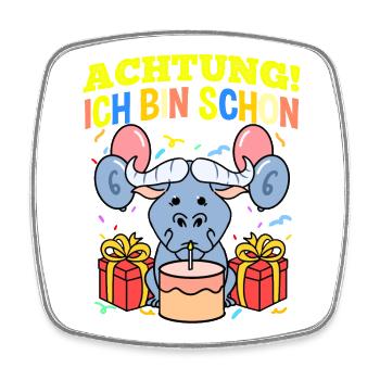 Achtung Ich Bin Schon 6 Geburtstag Gnu - Viereckiger Kühlschrankmagnet - Weiß - Vorne